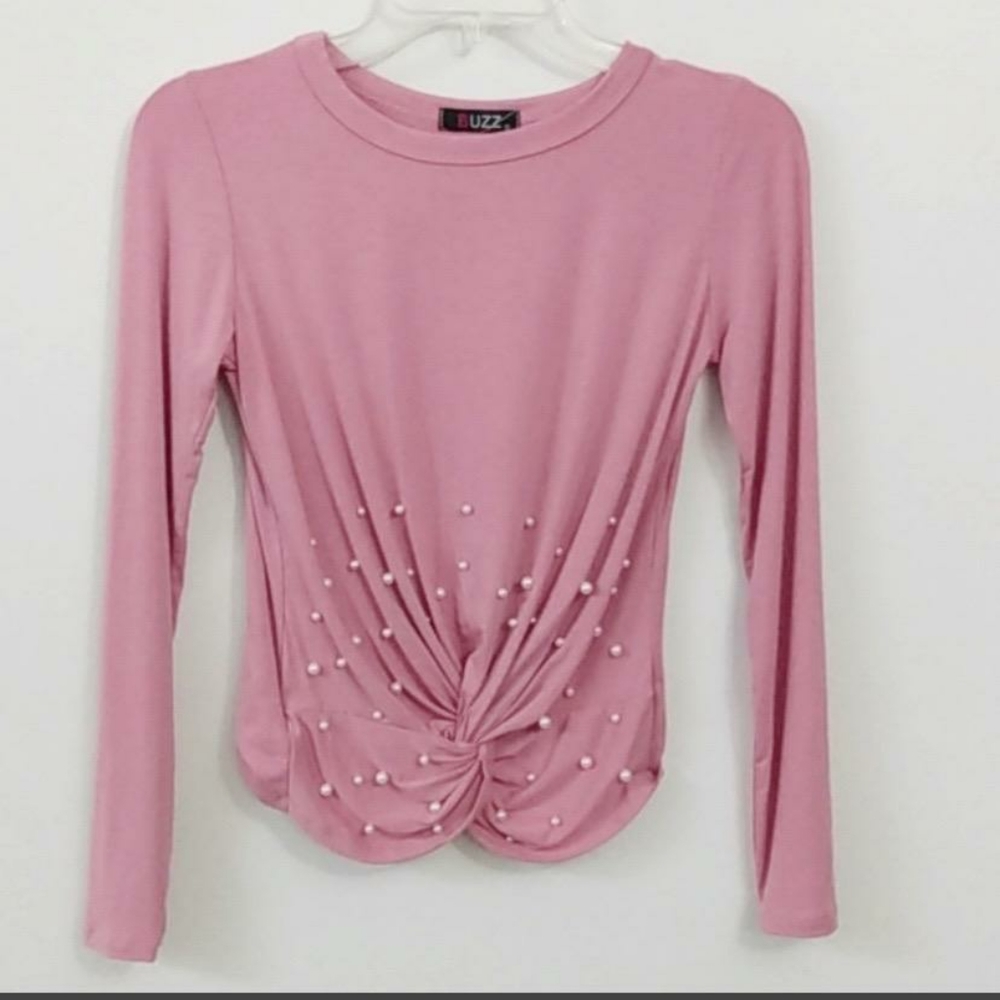 Buzz Pink beaded twist front top